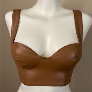 AFRM nightlife caramel crop bustier vegan leather top XS 🖤